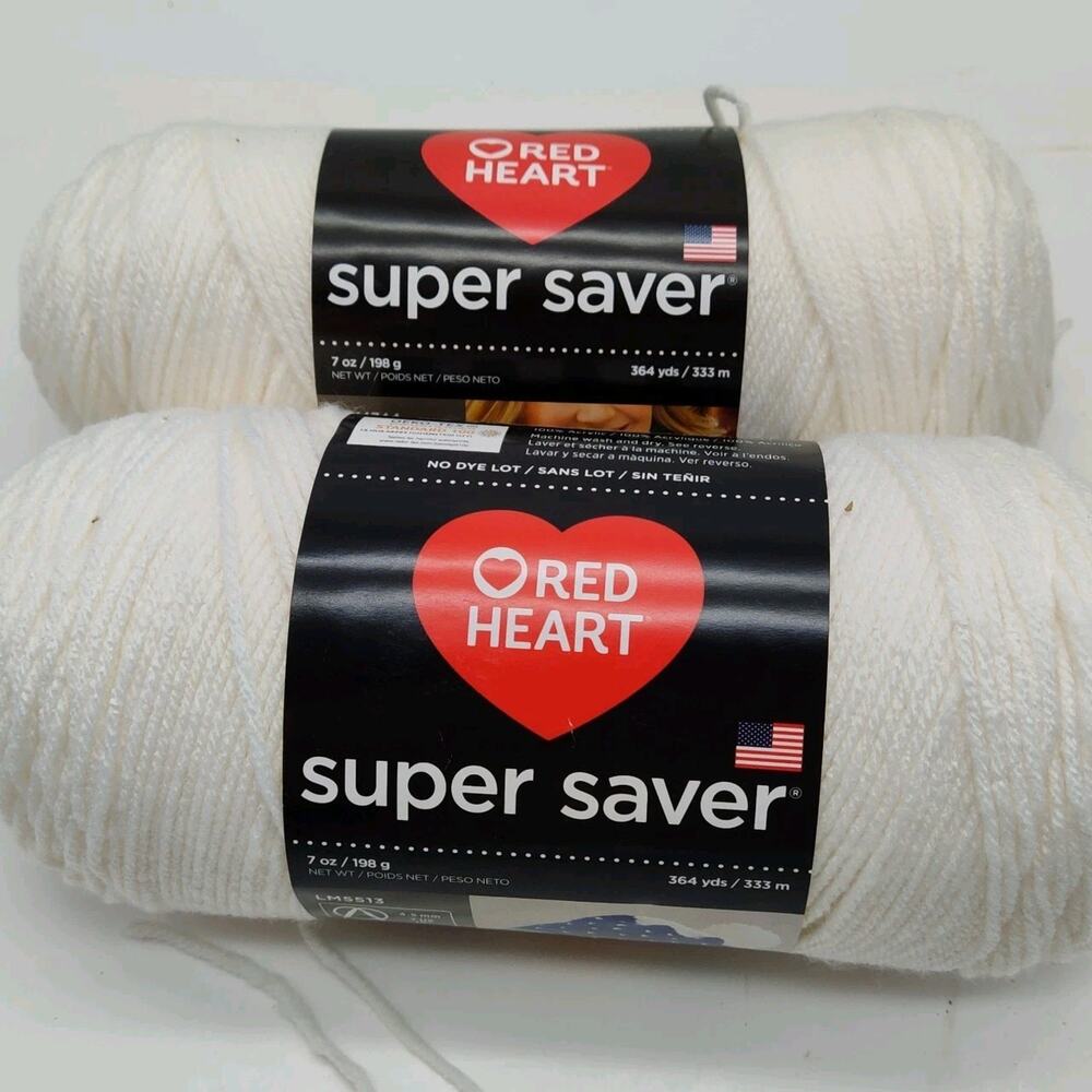2X Red Heart Super Saver Yarn 2 Pack White 364 Yards Knitting/Crochet New